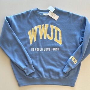 WWJD Blue Sweatshirt, Size Small, NWT, Spring Summer Ready!